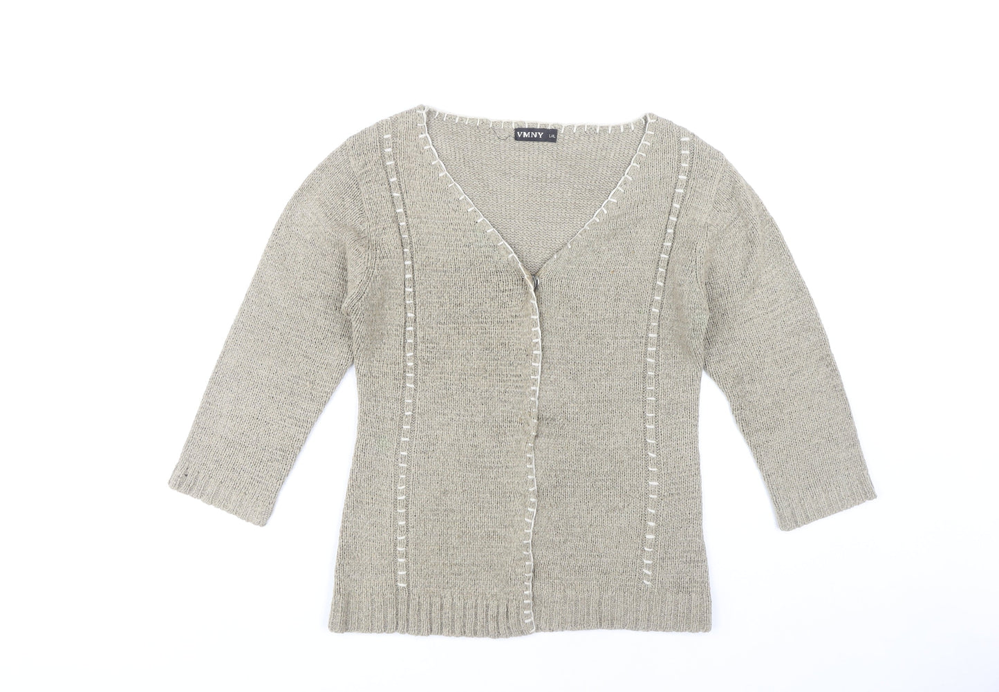 VMNY Women's Grey Cardigan L 3/4 Sleeve V-Neck