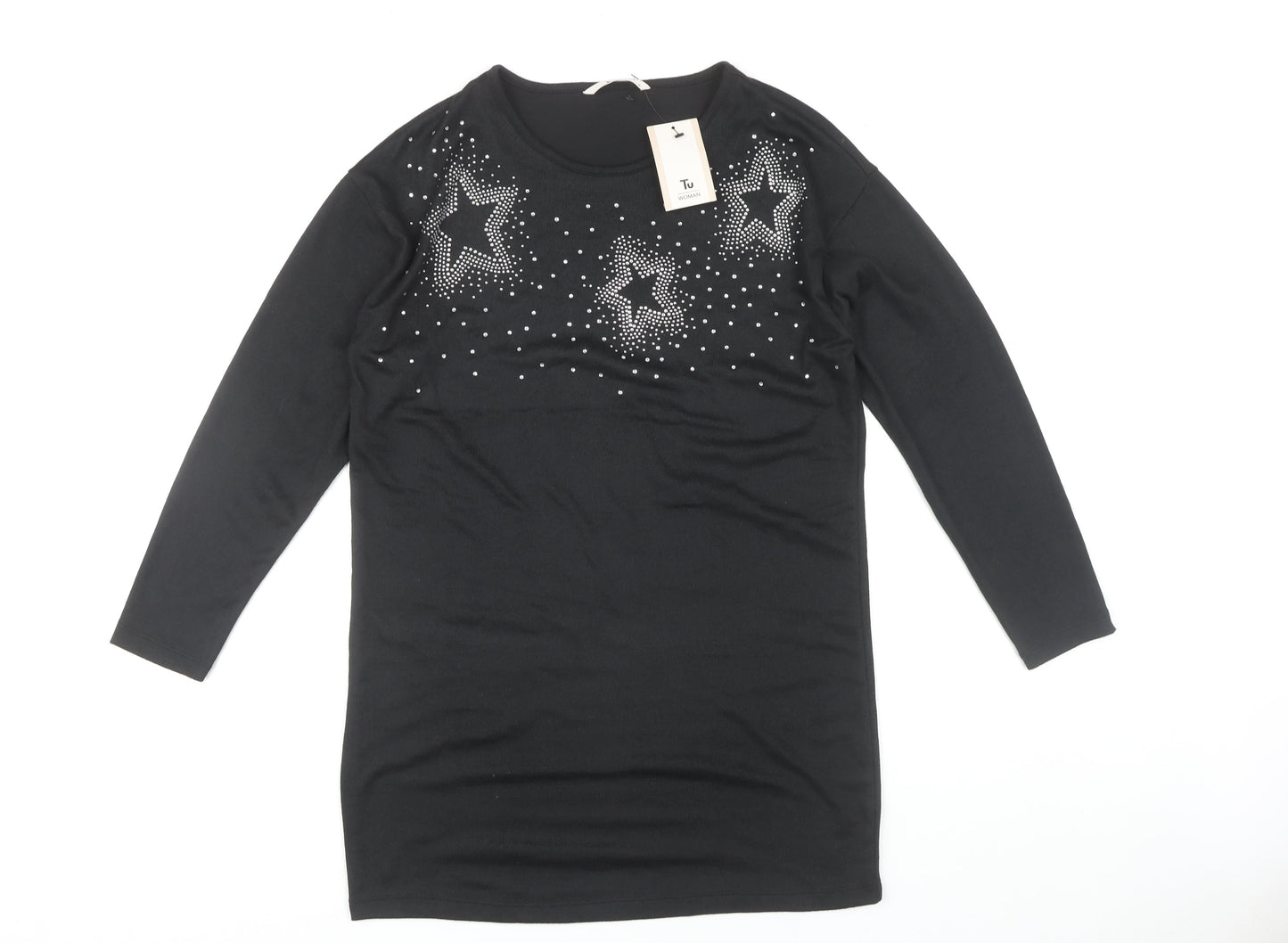 Tu Women's Black Long Sleeve Top Size 10 with Rhinestones