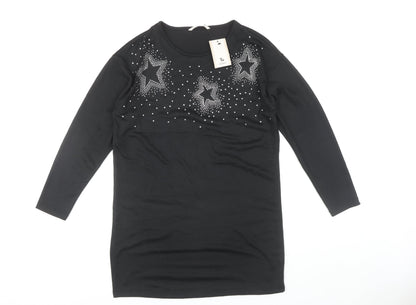 Tu Women's Black Long Sleeve Top Size 10 with Rhinestones