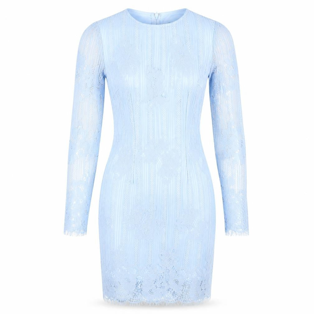 Front view of Missguided Blue Lace Dress, size 8, Women, New