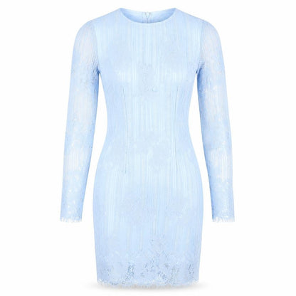 Front view of Missguided Blue Lace Dress, size 8, Women, New