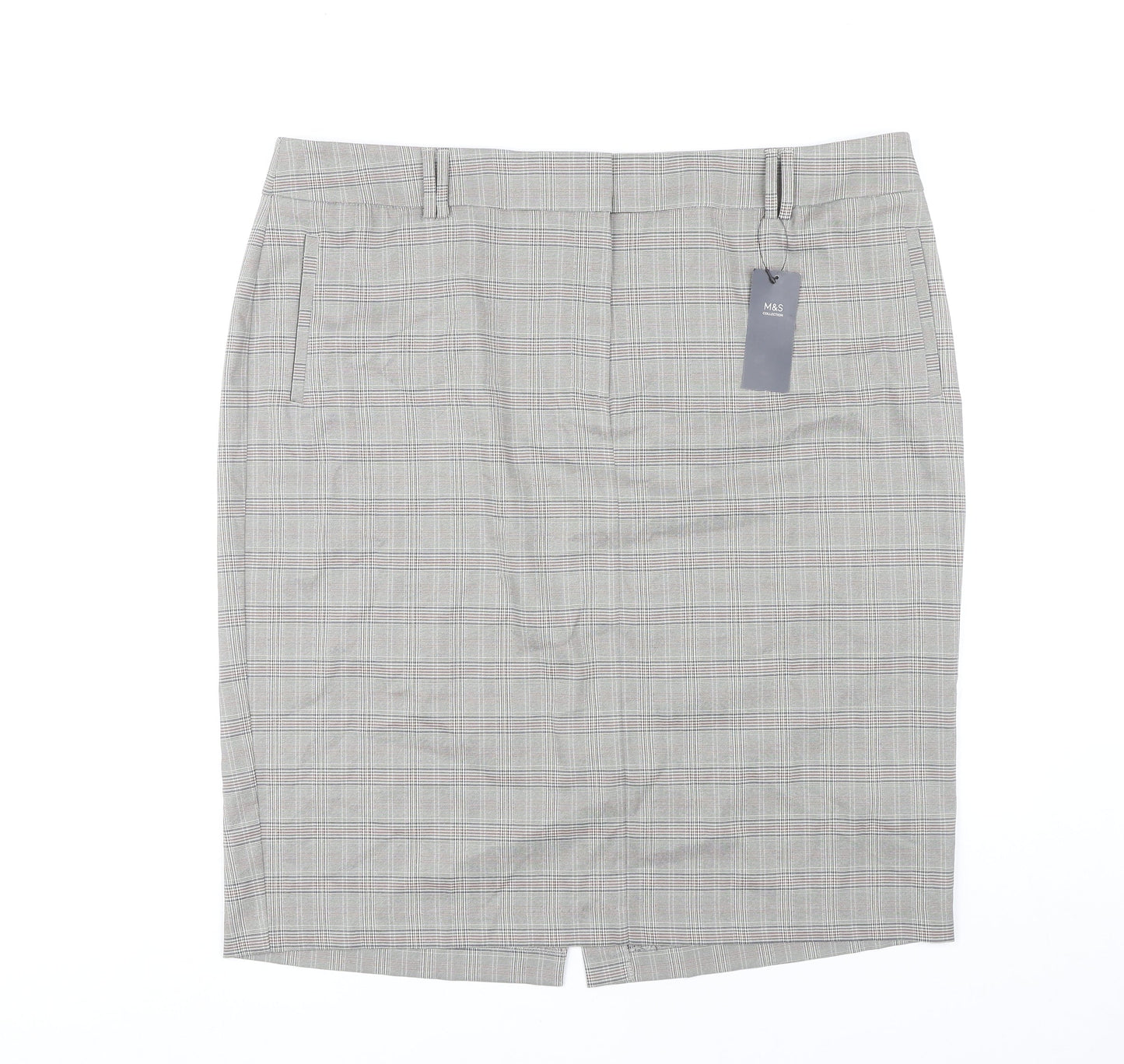 Marks and Spencer Grey Checked Pencil Skirt Size 22
