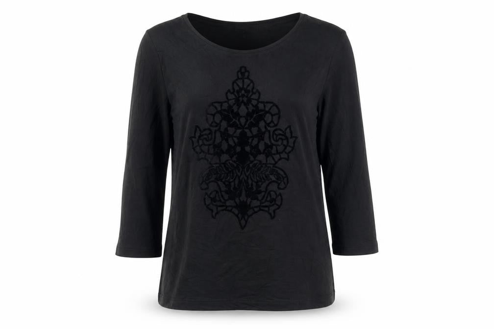 Front view of Caroll Women's Black Viscose Blouse, size 14