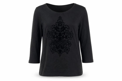 Front view of Caroll Women's Black Viscose Blouse, size 14