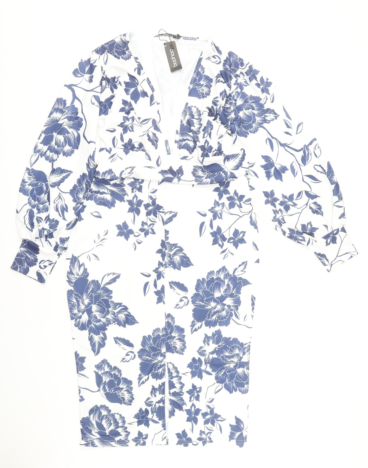 Boohoo Women's Blue Floral Bodycon Midi Dress Size 16
