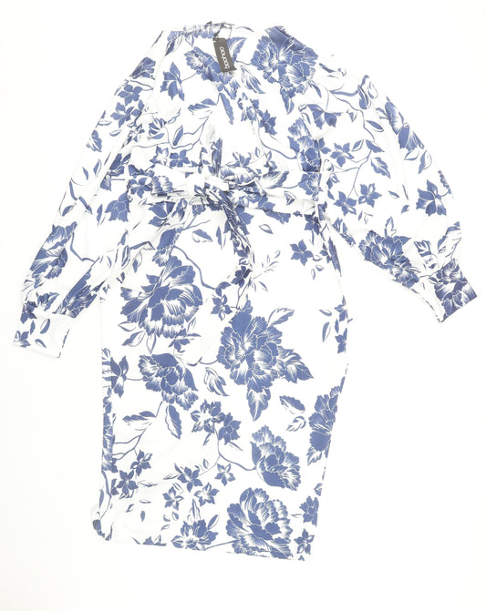Boohoo Women's Blue Floral Bodycon Midi Dress Size 16