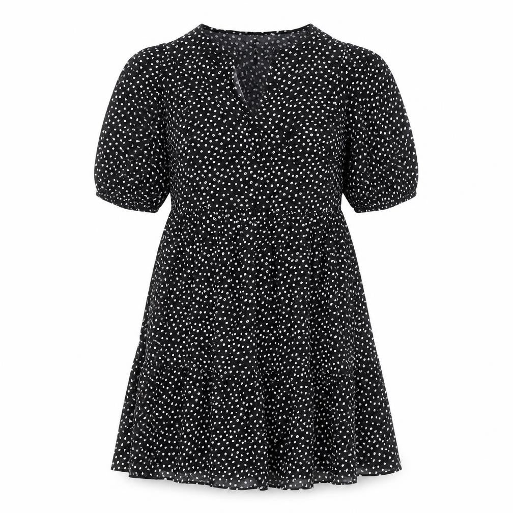 Front view of Papaya Women's Black Polka Dot A-Line Dress, size 10
