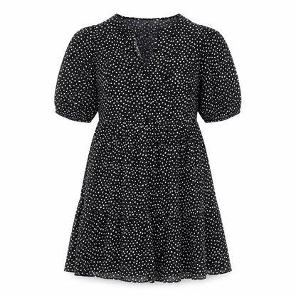 Front view of Papaya Women's Black Polka Dot A-Line Dress, size 10