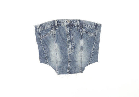 PrettyLittleThing Women's Blue Cropped Denim Top Size 4