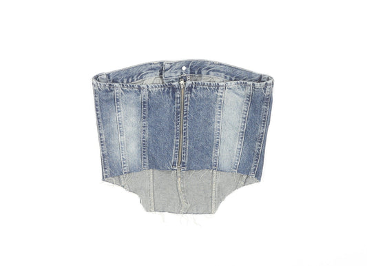 PrettyLittleThing Women's Blue Cropped Denim Top Size 4
