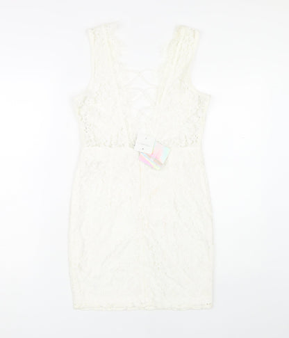 Missguided Womens Ivory Short Sheath Dress Size 8