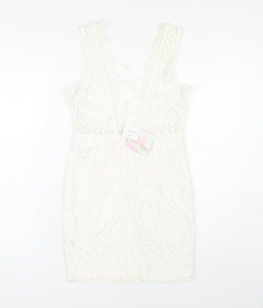 Missguided Womens Ivory Short Sheath Dress Size 8