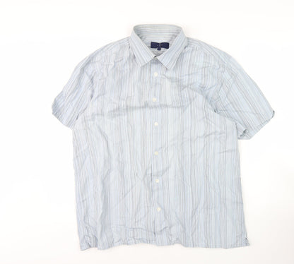 Jasper Conran Men's Blue Striped Short Sleeve Shirt L