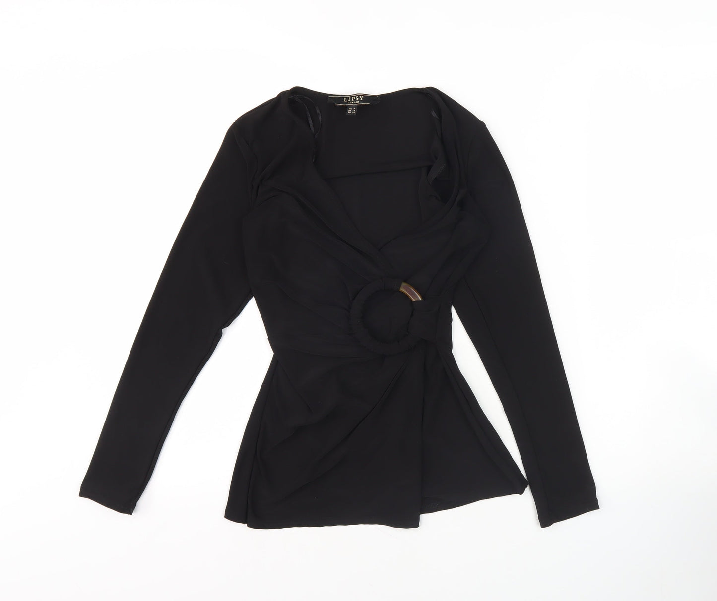 Womens UK Size 4 Lipsy Black Wrap Blouse