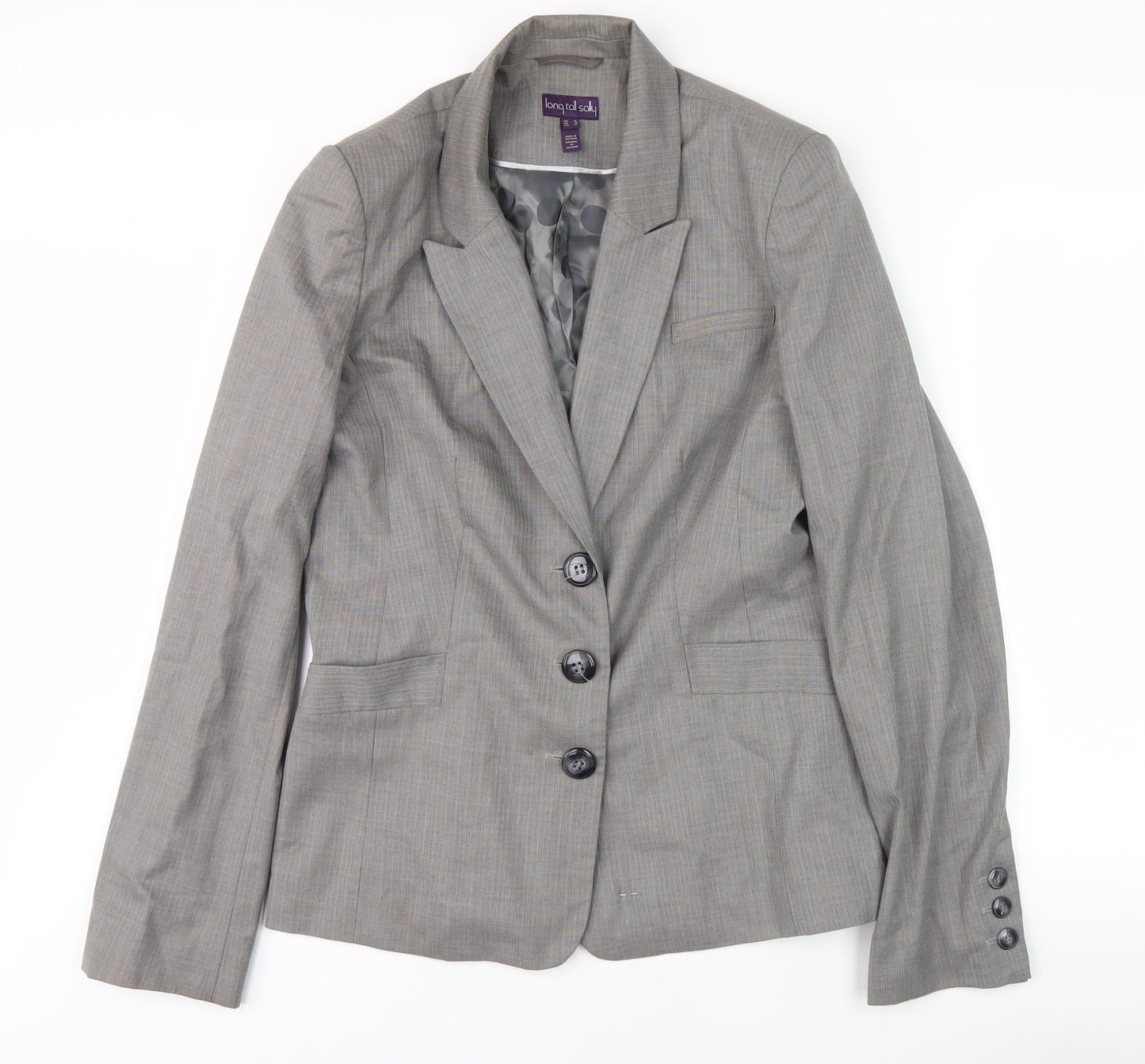 Long Tall Sally Womens Grey Suit Jacket, Size 14, Herringbone