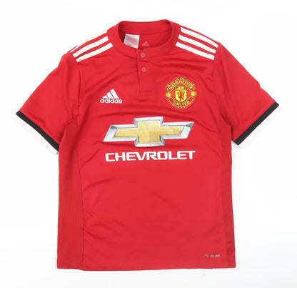 Adidas Boys Red Manchester United Polo Jersey L
