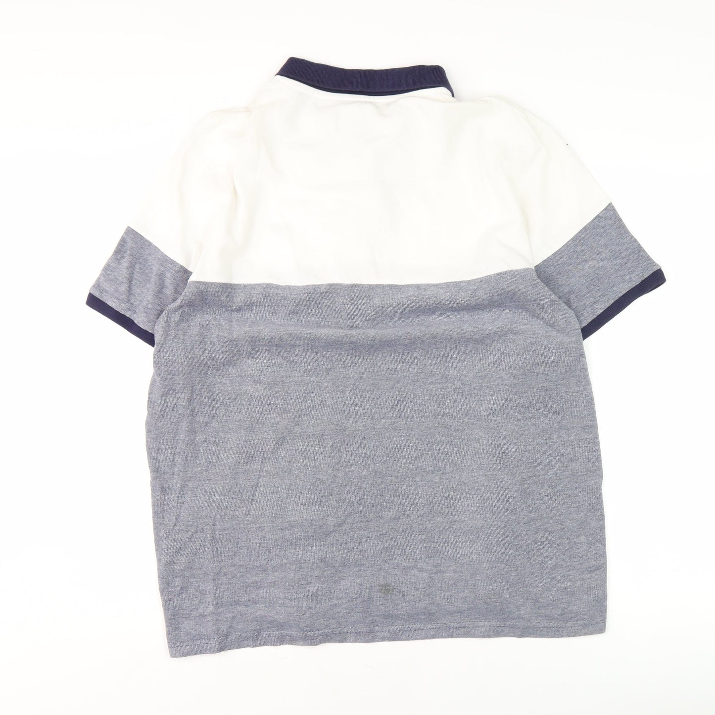 Threadbare Men's White/Blue Colourblock Polo Size 2XL