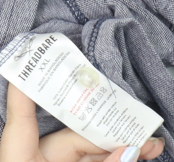 Threadbare Men's White/Blue Colourblock Polo Size 2XL