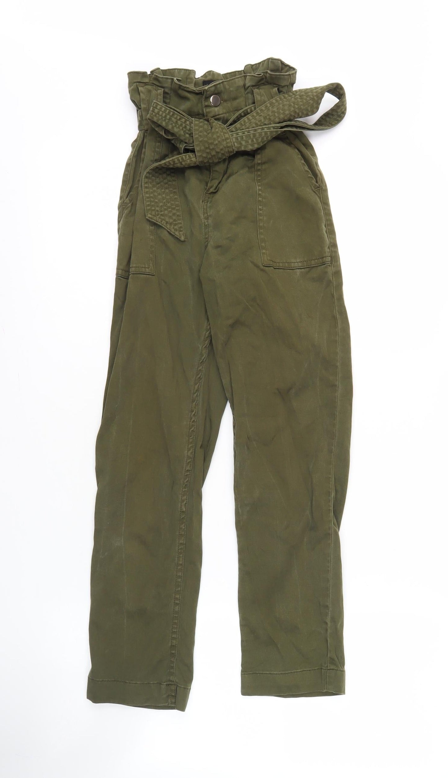 Topshop Petite Green Paperbag Trousers 2XS Women