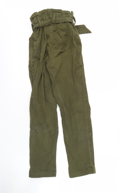 Topshop Petite Green Paperbag Trousers 2XS Women