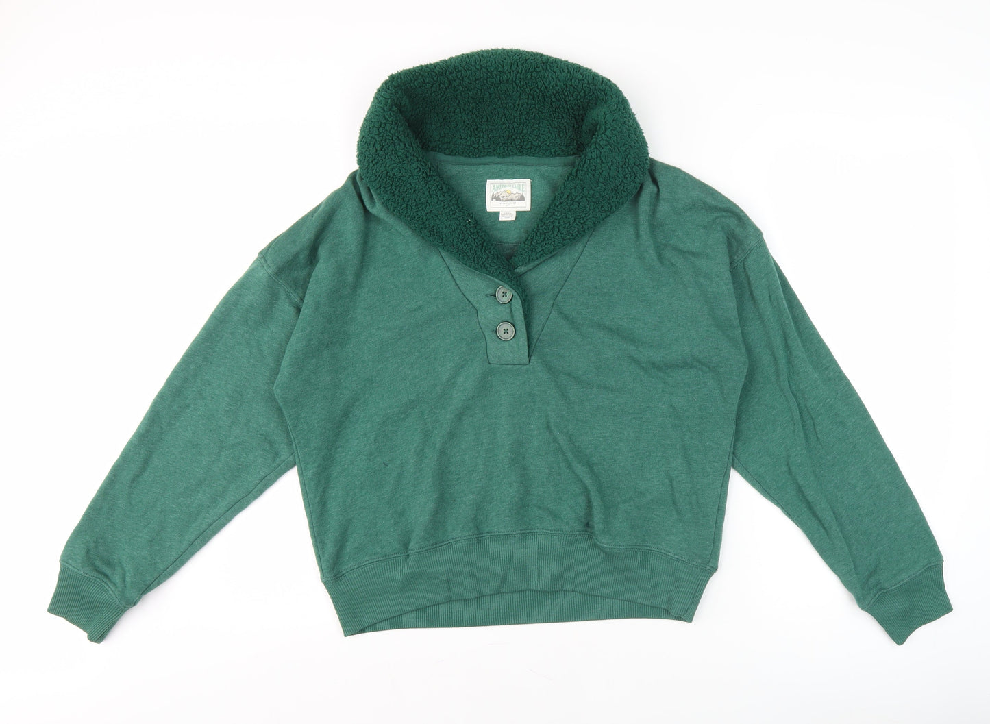 American Eagle Women's Green Henley Sweatshirt S