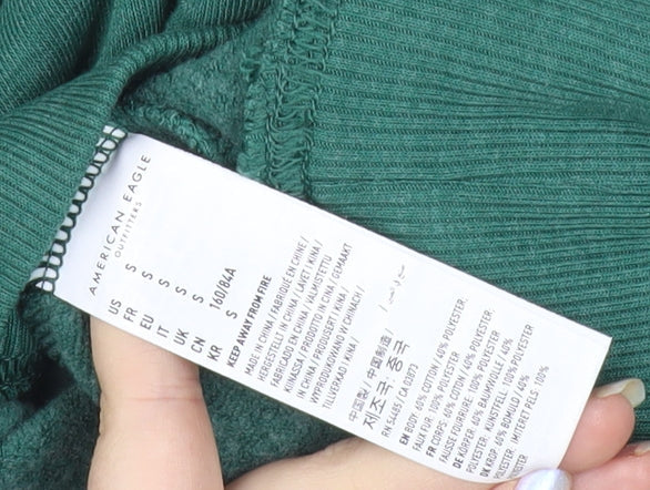 American Eagle Women's Green Henley Sweatshirt S