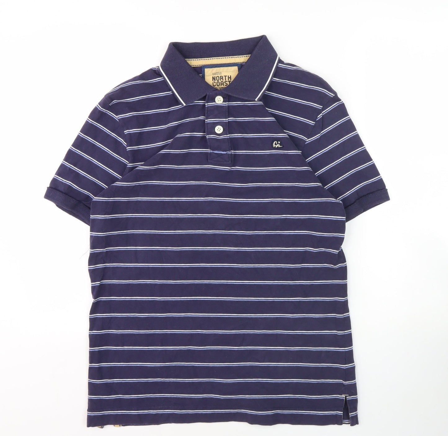 Marks and Spencer Blue Striped Polo Shirt, Men's S, Short Sleeve