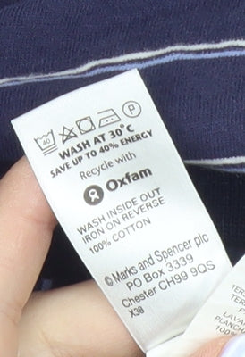 Marks and Spencer Blue Striped Polo Shirt, Men's S, Short Sleeve