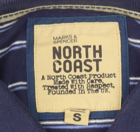 Marks and Spencer Blue Striped Polo Shirt, Men's S, Short Sleeve