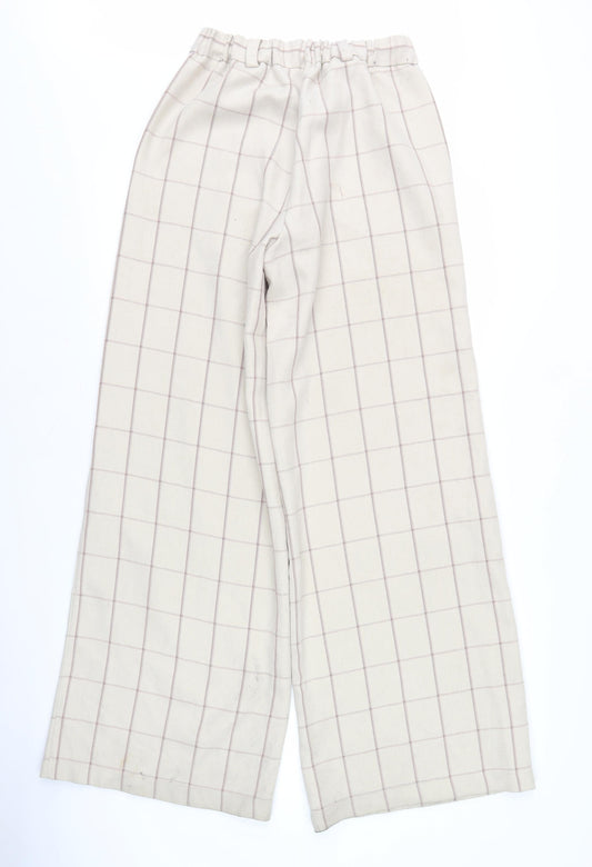 Urban Outfitters Women's Beige Check Wide-Leg Trousers - S