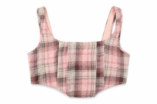 Front view of Missguided Women's Pink Plaid Cropped Tank - UK 14