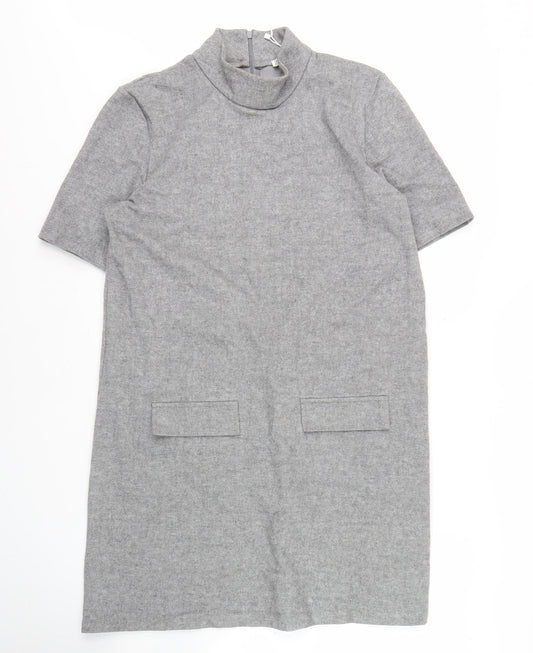 Zara Women's Grey High Neck Wool Dress XL