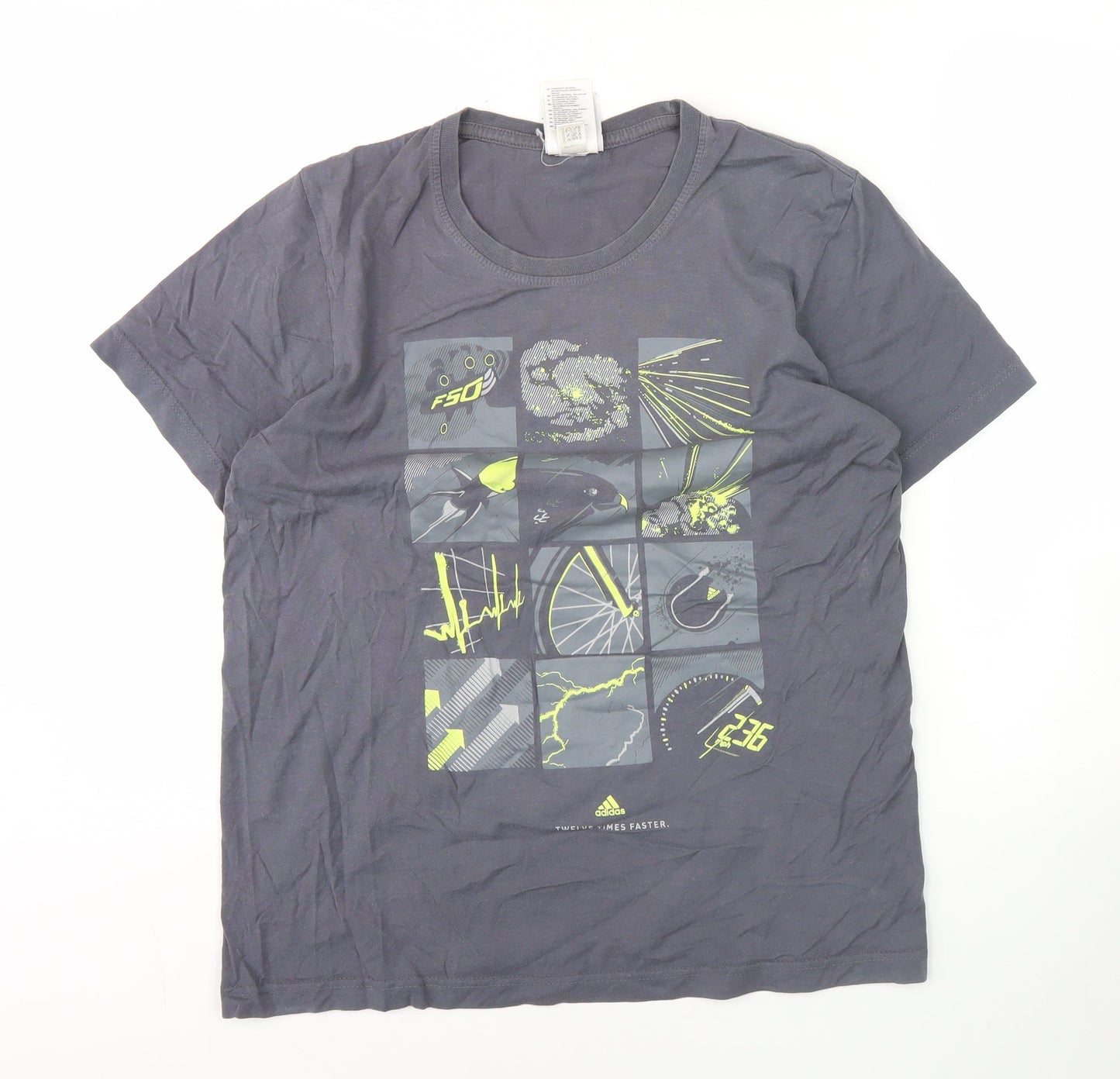 Adidas Men's Grey Graphic Print Short Sleeve T-Shirt