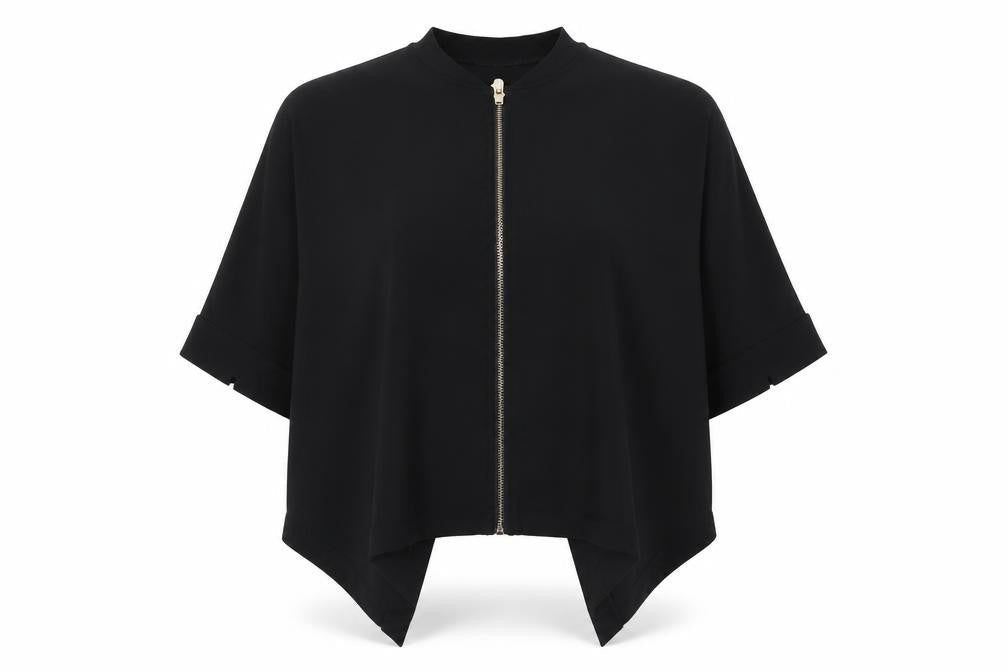 Front view of Apricot Women's Black 3/4 Sleeve High Neck Top