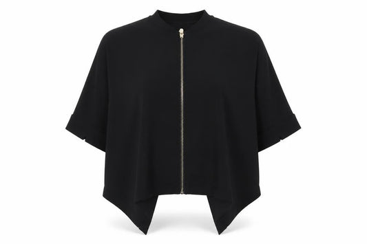 Front view of Apricot Women's Black 3/4 Sleeve High Neck Top