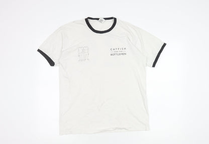 Unisex Adults UK Size L Fruit of the Loom White Ringer T-Shirt