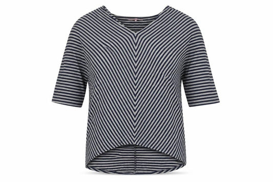Front view of Phase Eight Blue Striped Top, size 12, V-Neck, Women's
