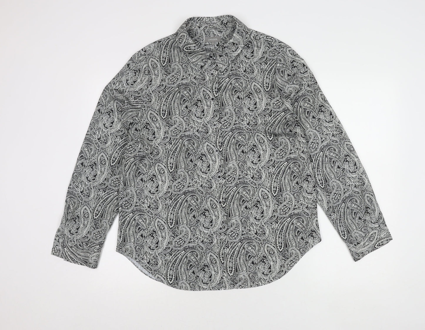 Jaeger Women's Black Paisley Collared Top Size 12