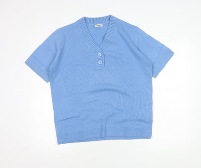 Damart Women's Blue Henley Knit Jumper Size L