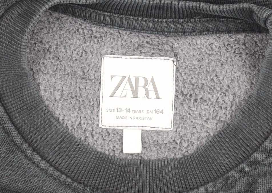 Zara Girls Black Sweatshirt 13-14 Years Cozy Crew Neck