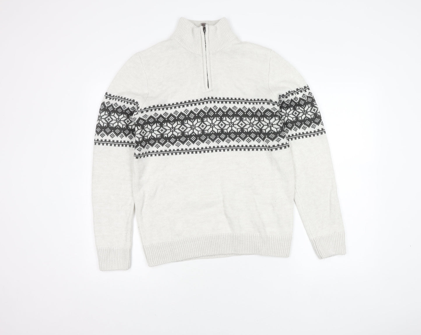 Kensington Eastside Men's White Fair Isle Jumper S