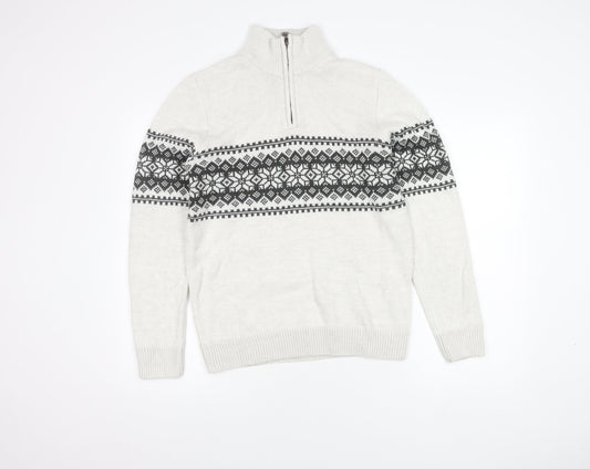 Kensington Eastside Men's White Fair Isle Jumper S