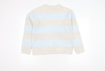 Marks and Spencer Women Beige Blue Striped Pullover Jumper