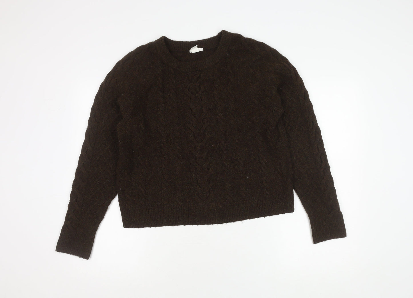 H&M Men's Brown Cable-Knit Pullover - Size M