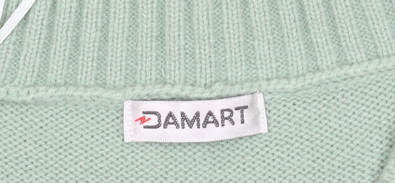 Damart Women's Green V-Neck Button-Up Knit Top