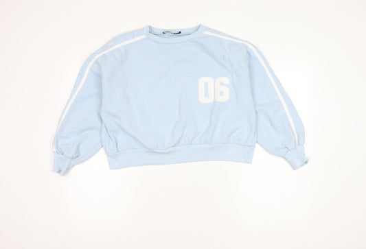 Boohoo Women's Blue Crew Neck Logo Sweatshirt, M