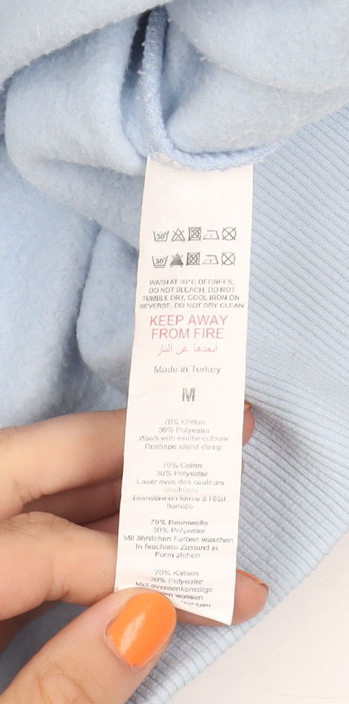 Boohoo Women's Blue Crew Neck Logo Sweatshirt, M