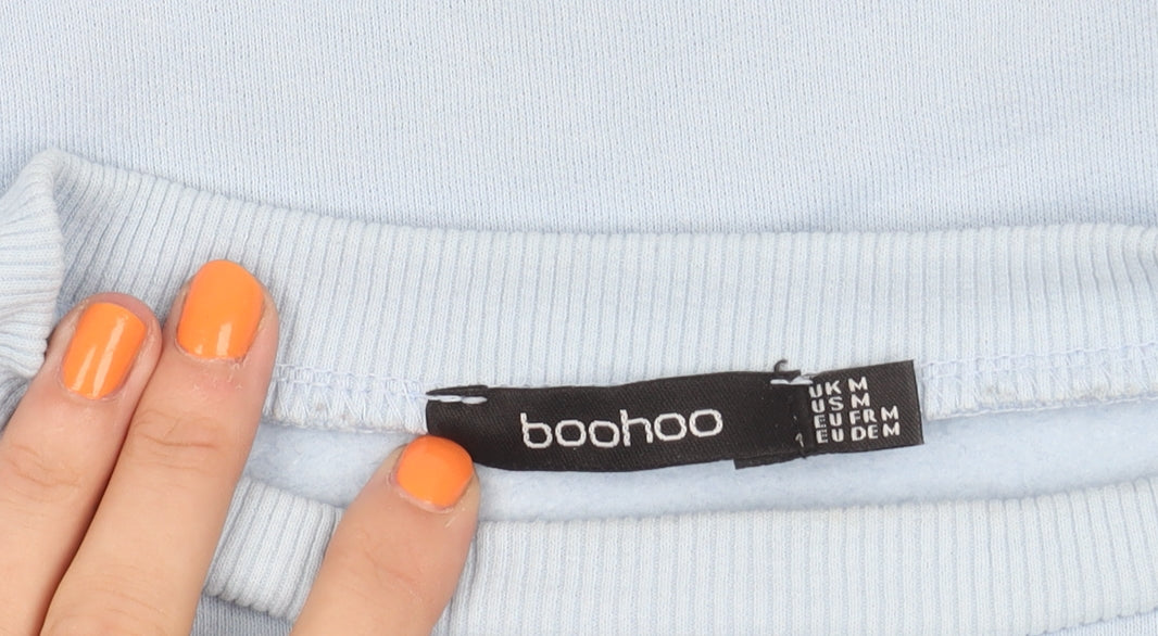 Boohoo Women's Blue Crew Neck Logo Sweatshirt, M