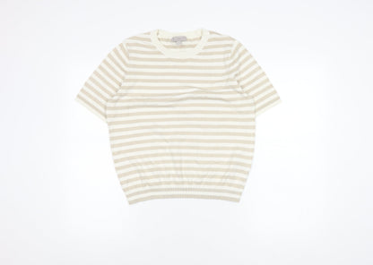 H&M Women's Beige Striped Short Sleeve Top Size 14