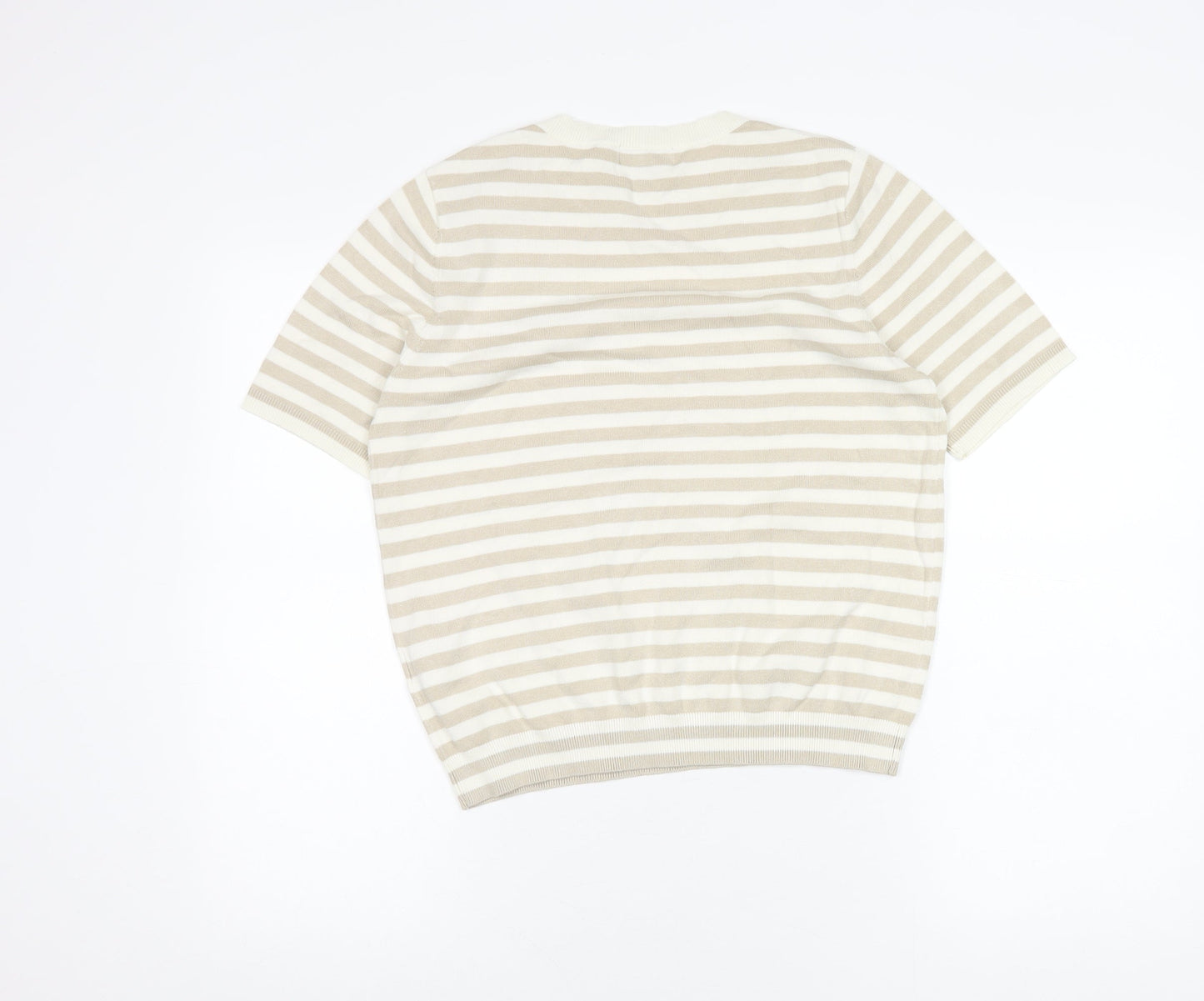 H&M Women's Beige Striped Short Sleeve Top Size 14